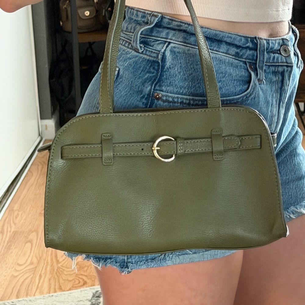 Olive Green Genuine Leather Shoulder East West Bag - Picture 10 of 11